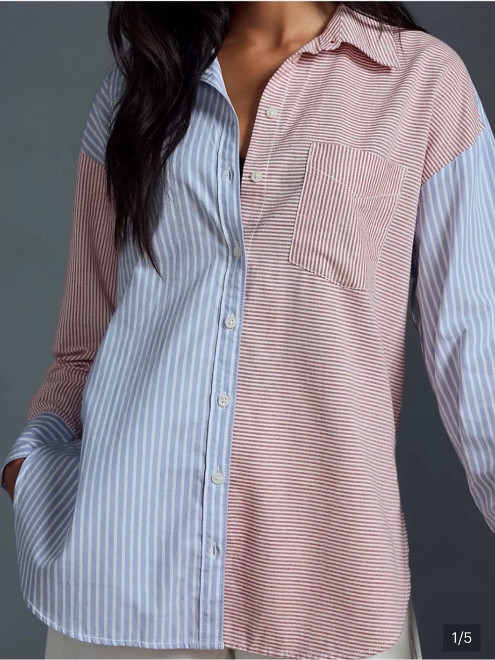 Anthropologie mismatched Bennet shirt - Blue & Pink size L - Picture 2 of 2
